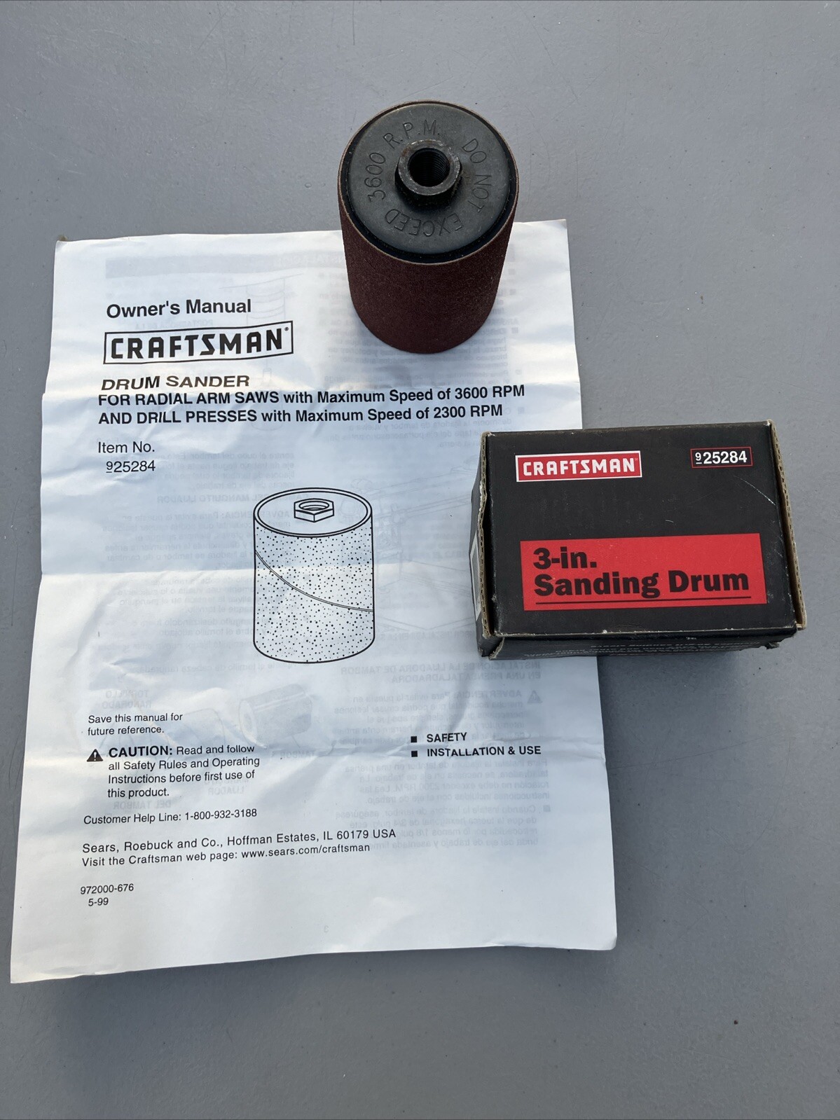 Rare NOS Sears Craftsman Sanding Drum 9 25284 2.25″ Diameter, 3″ High