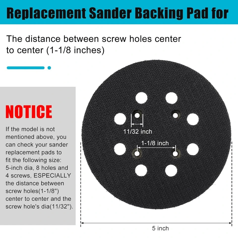 2 Pieces 5 Inch 8 Hole Hook and Loop Orbital Sander Replacement Pad Backing Pad