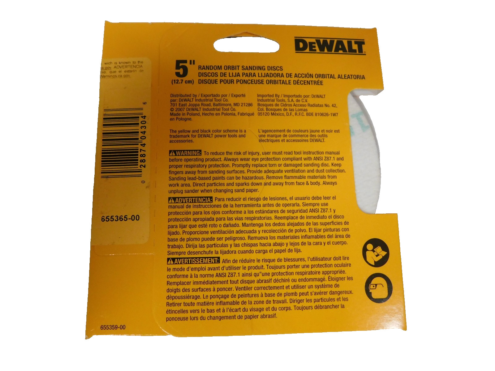 DEWALT DW4304 5Pk 5″ 150 Grit 8 Hole Hook And Loop Sanding Disc