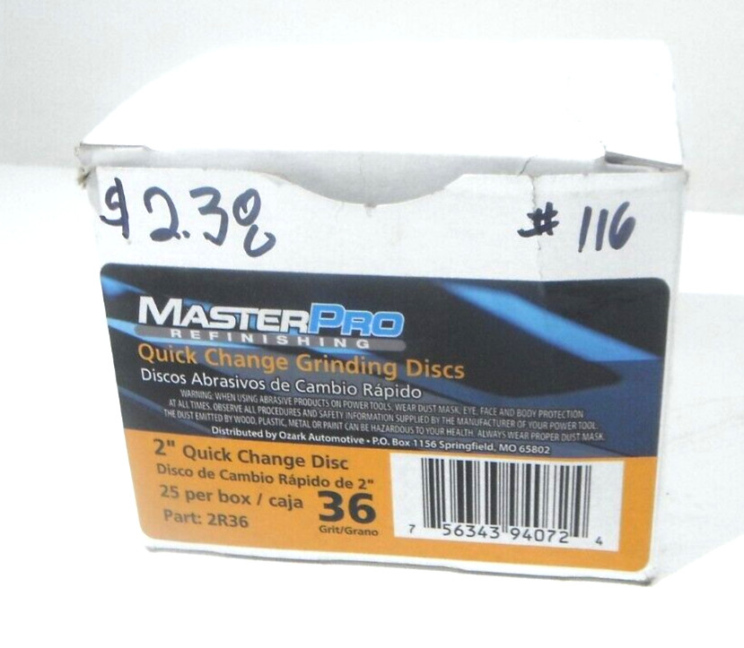 Lot 23 MasterPro Refinishing 2 Inch Diameter 36 Grit Roloc Disc – 2R36