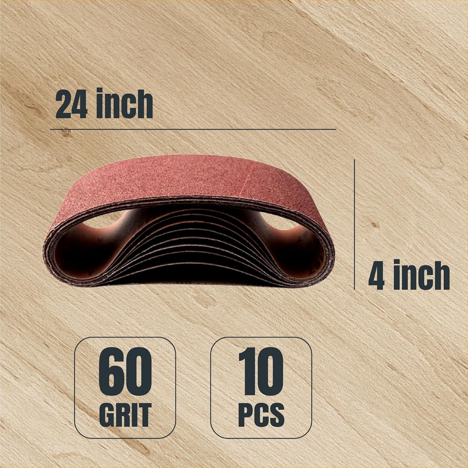 POWERTEC 4 x 24″ Sanding Belt 60 Grit Aluminum Oxide Sandpaper-10 PK (110000)