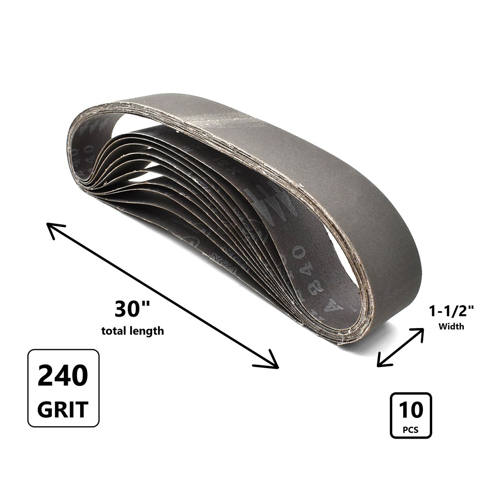 Pack of 10 Hardin HPG240-10 1-1/2″ x 30″ Aluminum Oxide Sanding Belt, 240 Grit