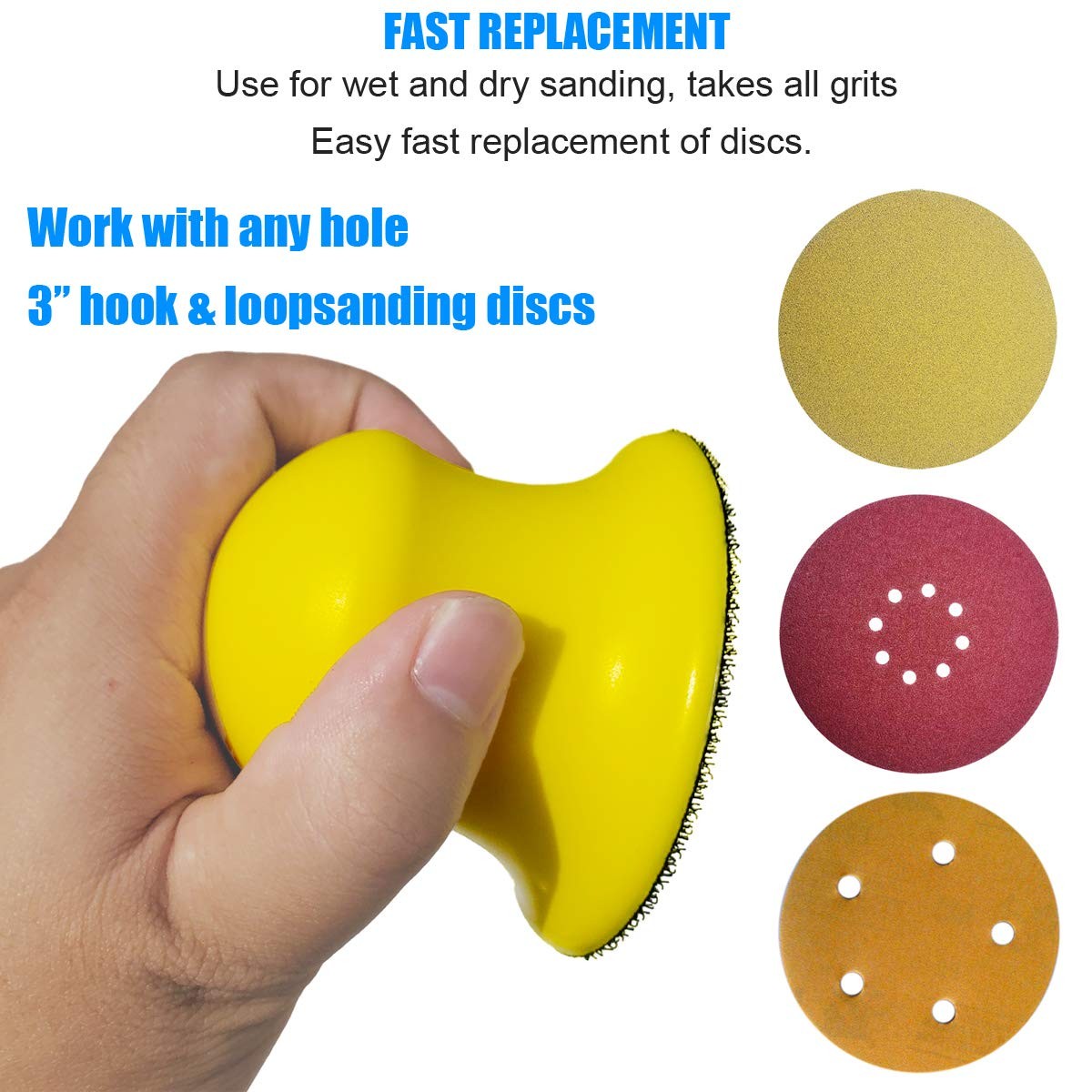 2 Pcs 3 Inch Round Hook and Loop Sanding Blocks for Wood Furniture Restoration