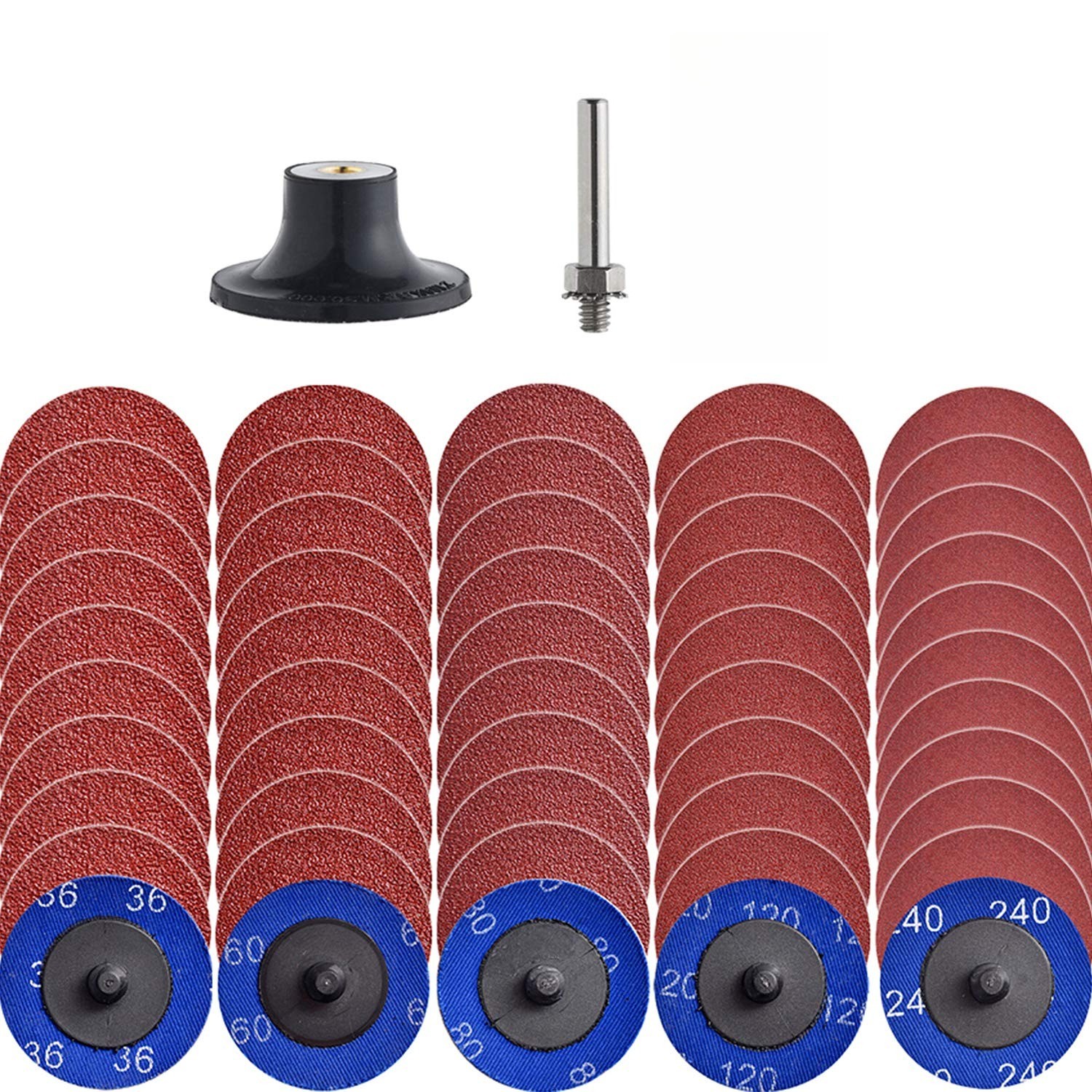 51 Pcs 2 in Quick Change Discs R-Type 36-240 Grit Sanding Discs W 1/4″ Holder