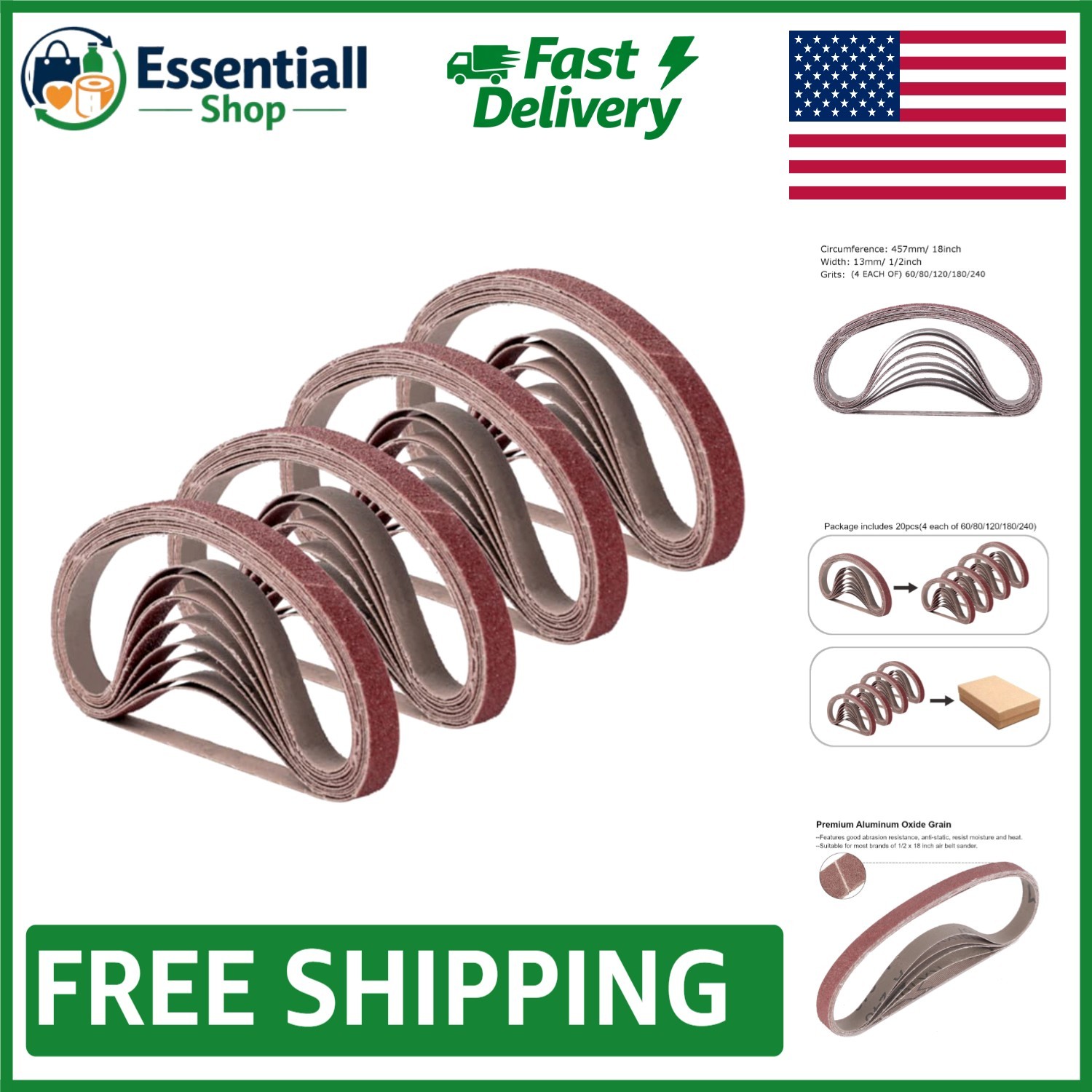 Aluminum Oxide Sanding Belts 1/2″ x 18″ – 20 Grit Set for Professionals