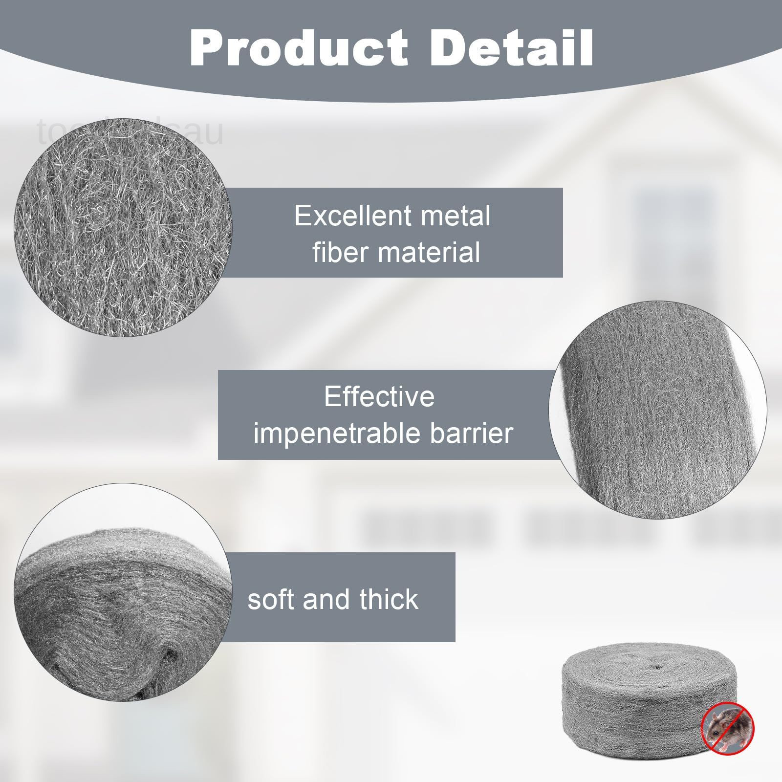 Steel Wool Mice Control, 20 FT Stainless Steel Wool Fill Fabric Roll,