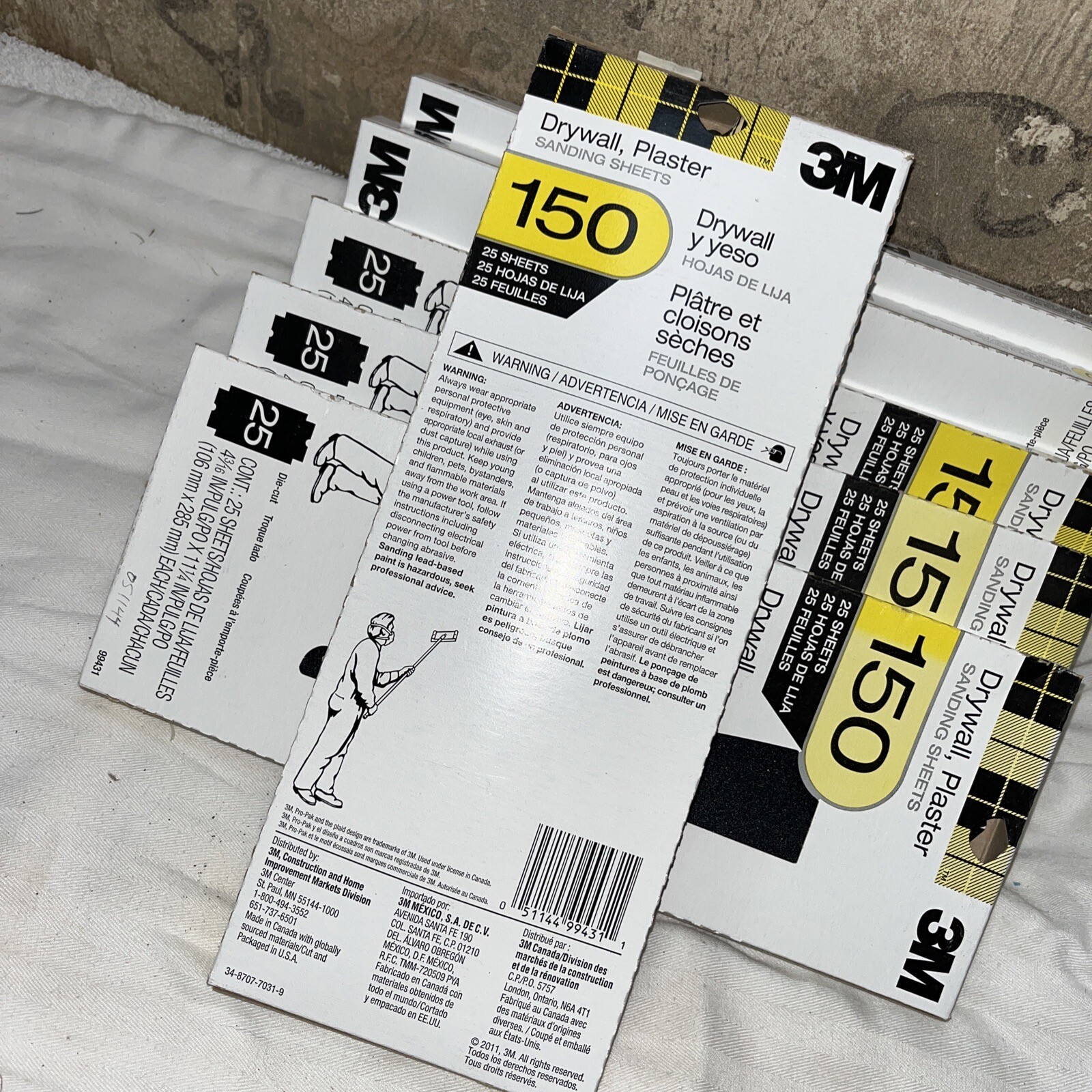 Lot 6 3M 150 Pro-Pak Sanding Sheets Drywall Plaster 4-3/16″ in x 11-1/4″ Qty 25