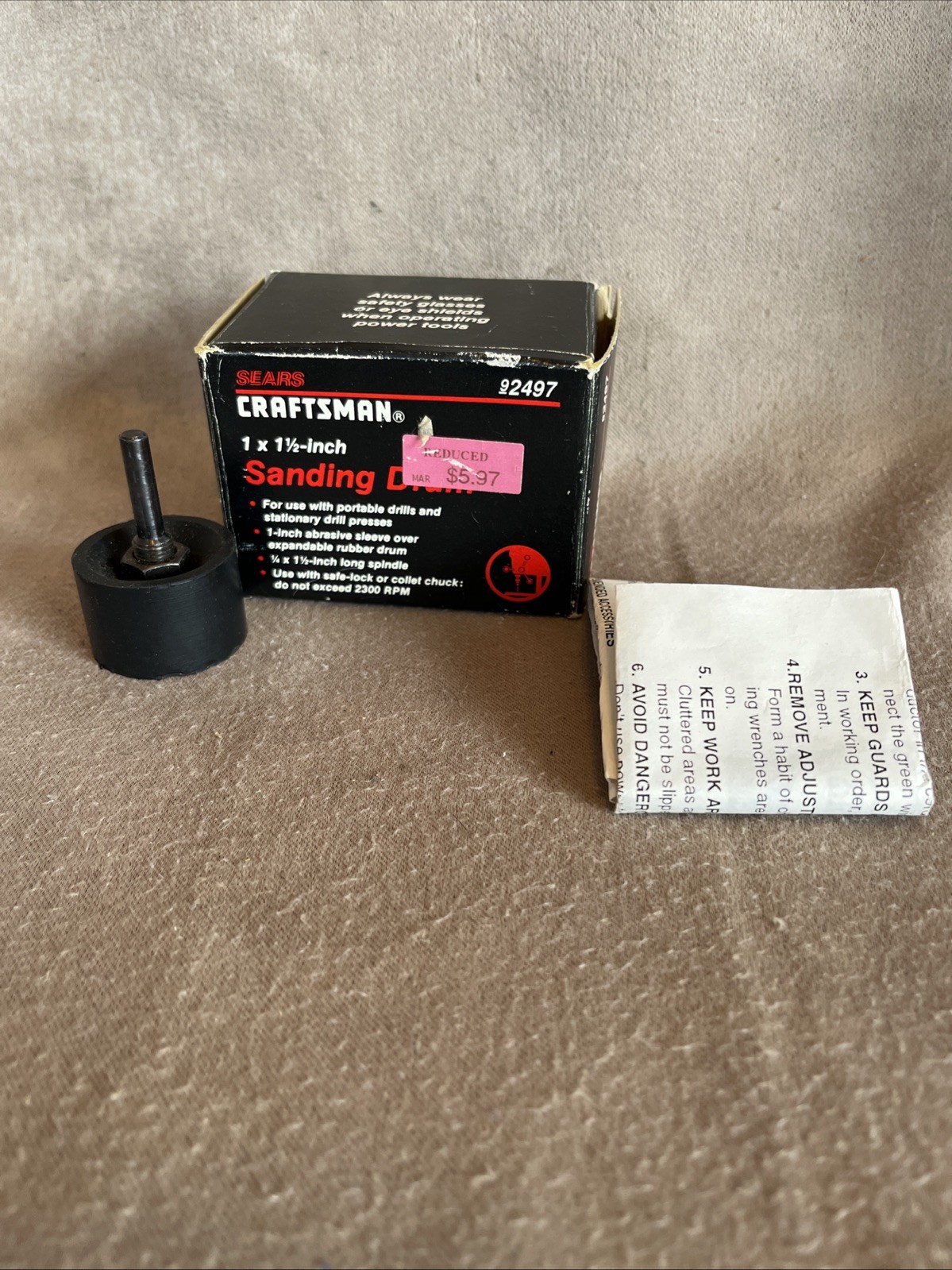 VTG Sears Craftsman 1″x 1-1/2″ Sanding Drum 9-2497 w/ original box & instruction
