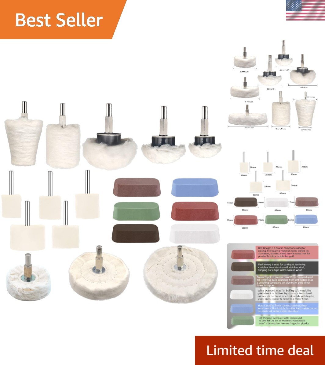 19-Pc Drill Buffing and Polishing Wheel Kit—Ideal for Metal and Glass Finishing