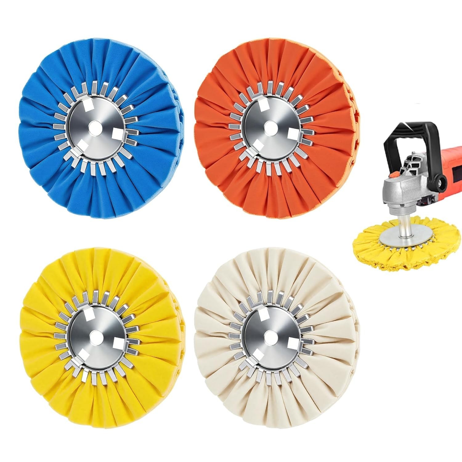 Multi-Color Airway Buffing Wheels Set – 8″ Diameter, 12-Ply for Angle Grinders