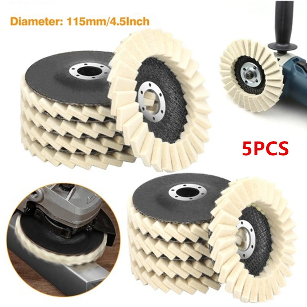 4.5 Inch Wool Polishing Pad 5 Pack Felt Buffing Wheel For Angle Grinder