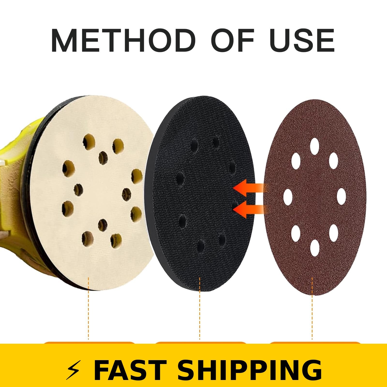 TPSUIPA 6-Pack 5-Inch 8-Hole Foam Sanding Pads for Orbital Sanders