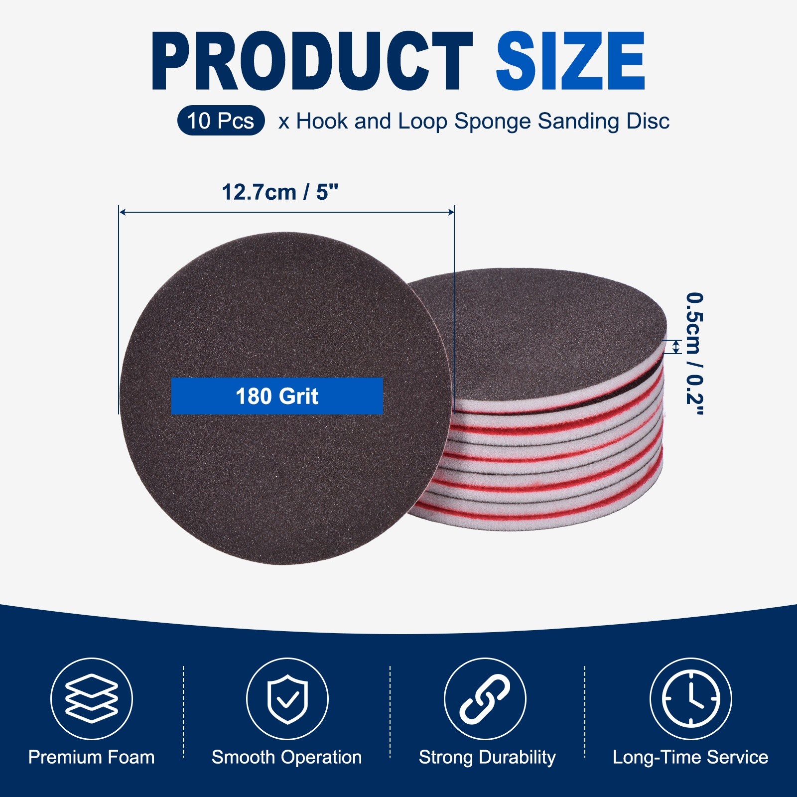 10 Pcs 180 Grit 5 Inch Hook and Loop Sponge Sanding Disc for Sander, Black