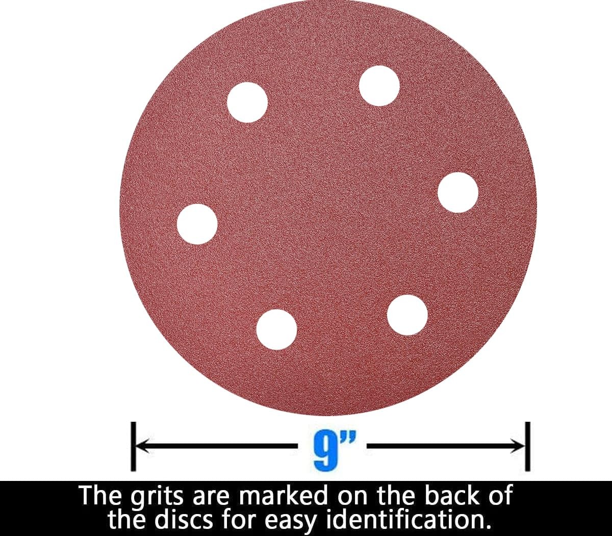 50 PCS 9 Inch 6 Hole 80 Grit Drywall Sanding Discs – 9″ 9 x 9 inches, Red
