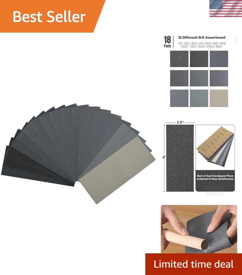 Bates Assorted Grit Sandpaper Pack – 18 Durable Sheets for Metal & Wood Projects