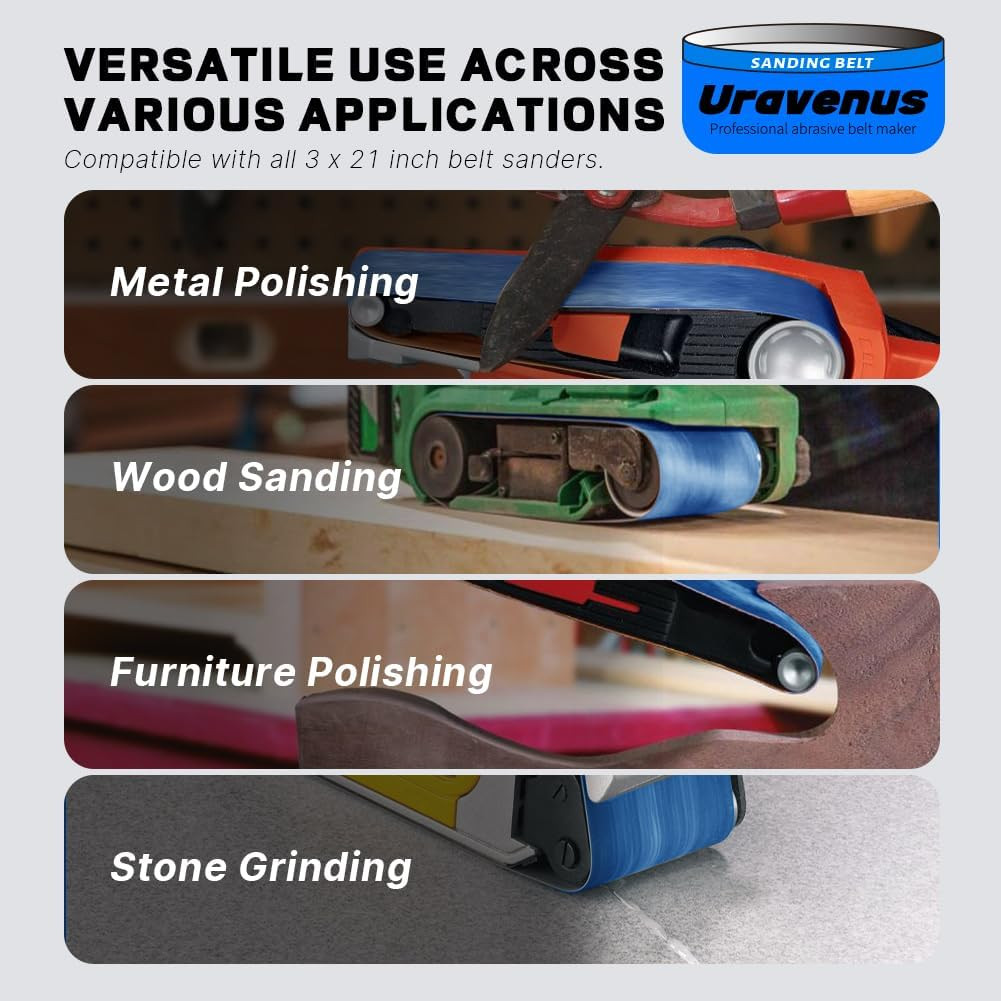 3 X 21 Inch Sanding Belts, 16 Pcs Assorted Grits (60/80/120/240), Zirconia Sandi