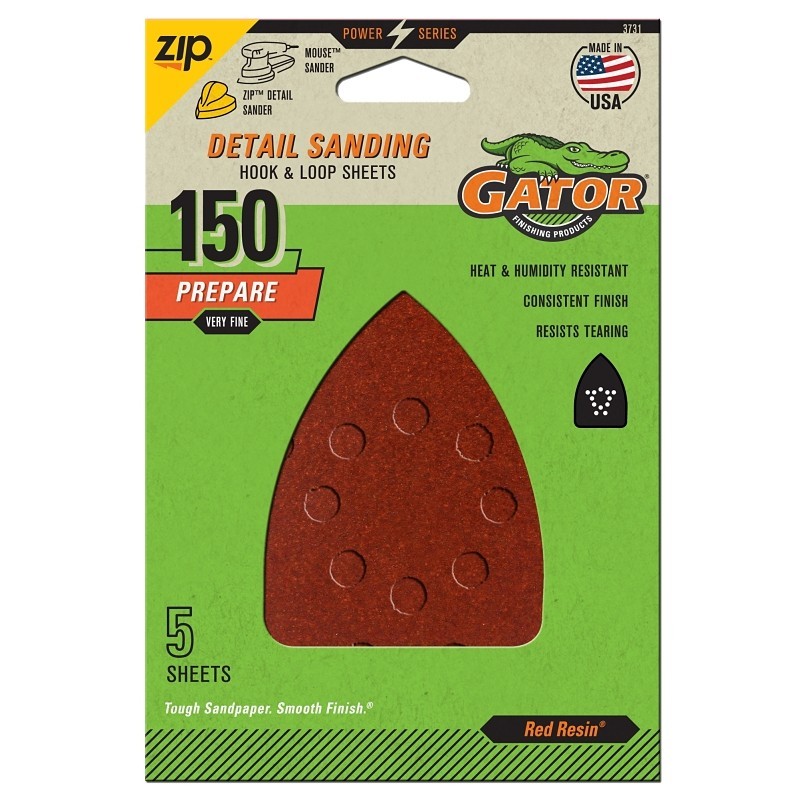 Gator 3731 Sanding Sheet, 3-1/2 in W, 5 in L, 150 Grit, Fine, Aluminum Oxide Abr