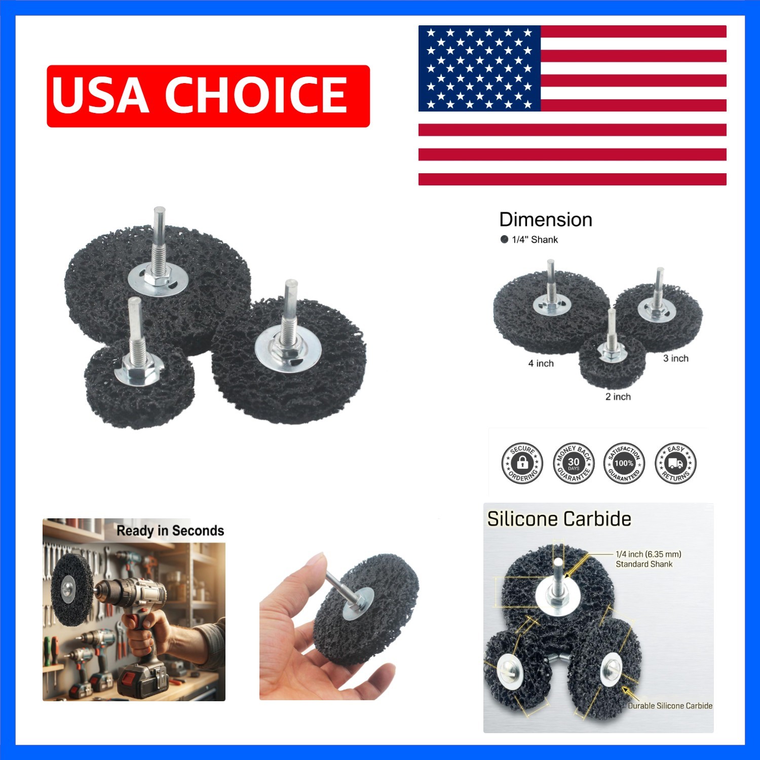 3 Pcs 1/4” Shank 60 Grit Paint Stripper Sets | Silicone Carbide Sanding Whee…