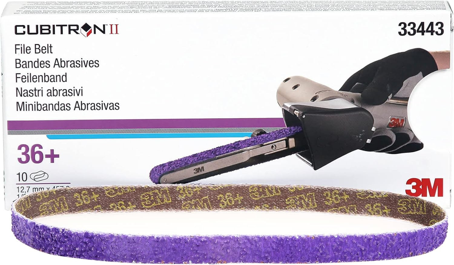 3M Cubitron II File Belt, 33445, 60+ Grit, 1/2 in X 18 In, Pack of 10 File Belts
