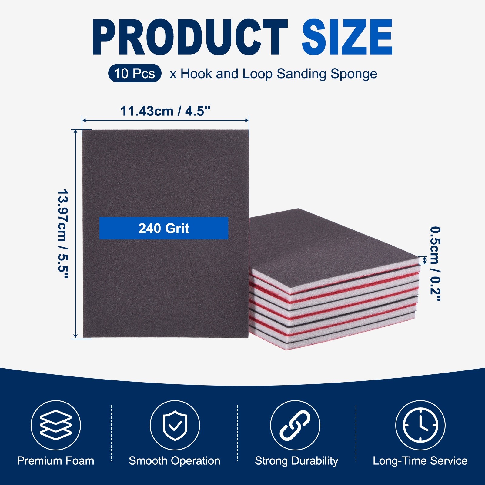 10 Pcs 240 Grit 5.5 x 4.5 Inch Hook & Loop Foam Sanding Blocks, Black