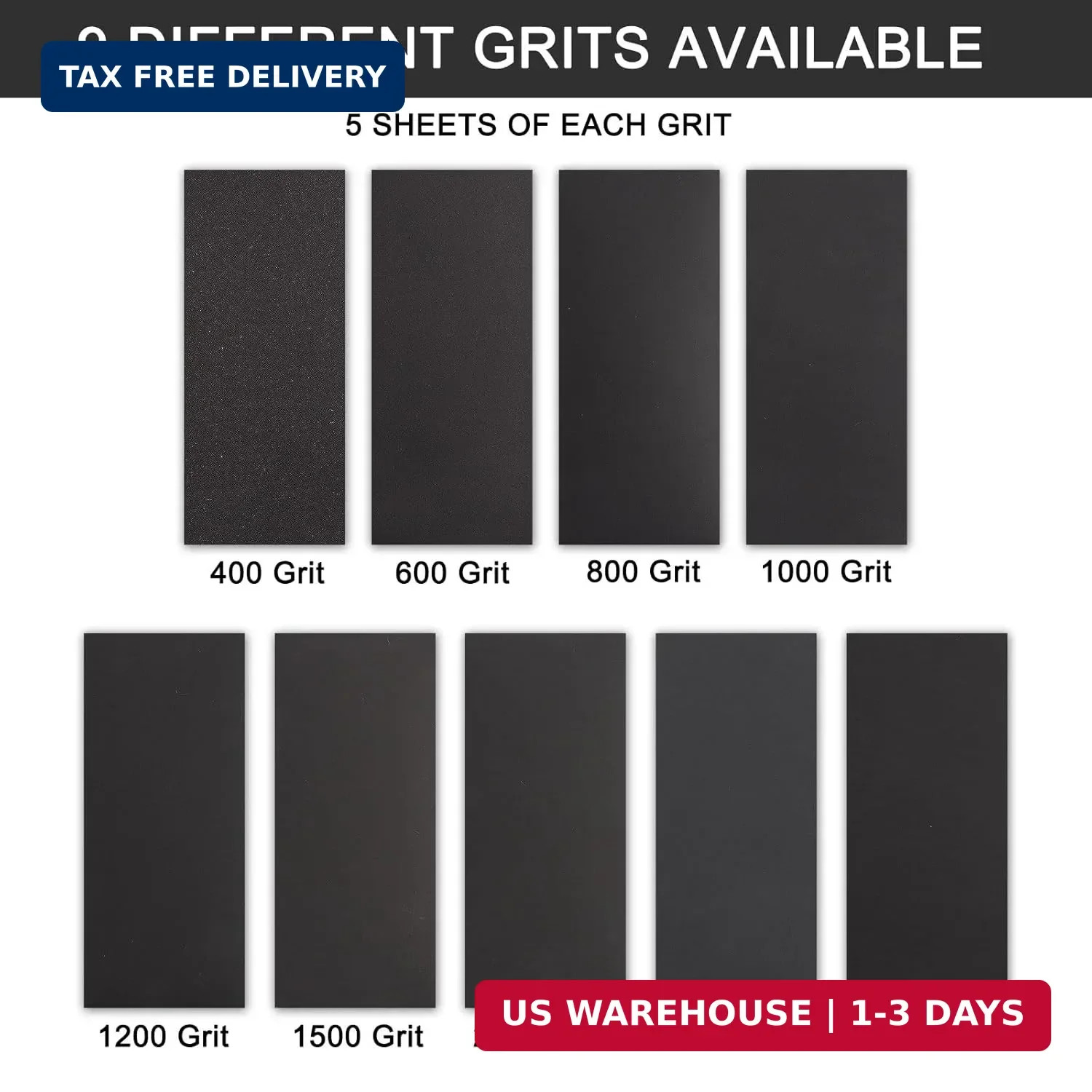45Pcs Wet Dry Sandpaper, 400/600/ 800/1000/ 1200/1500/ 2000/2500/ 3000 Grit Asso