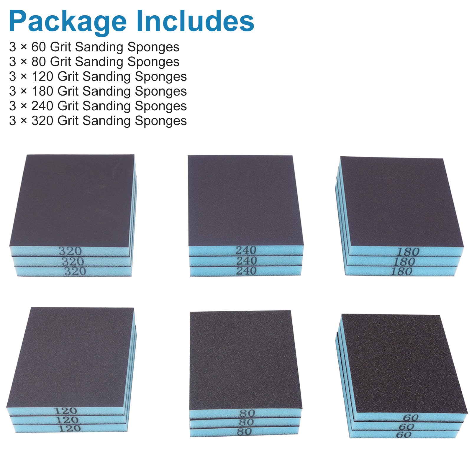 18pcs Sanding Sponges 60 80 120 180 240 320 Grit Wet Dry Sanding Block Sandpaper