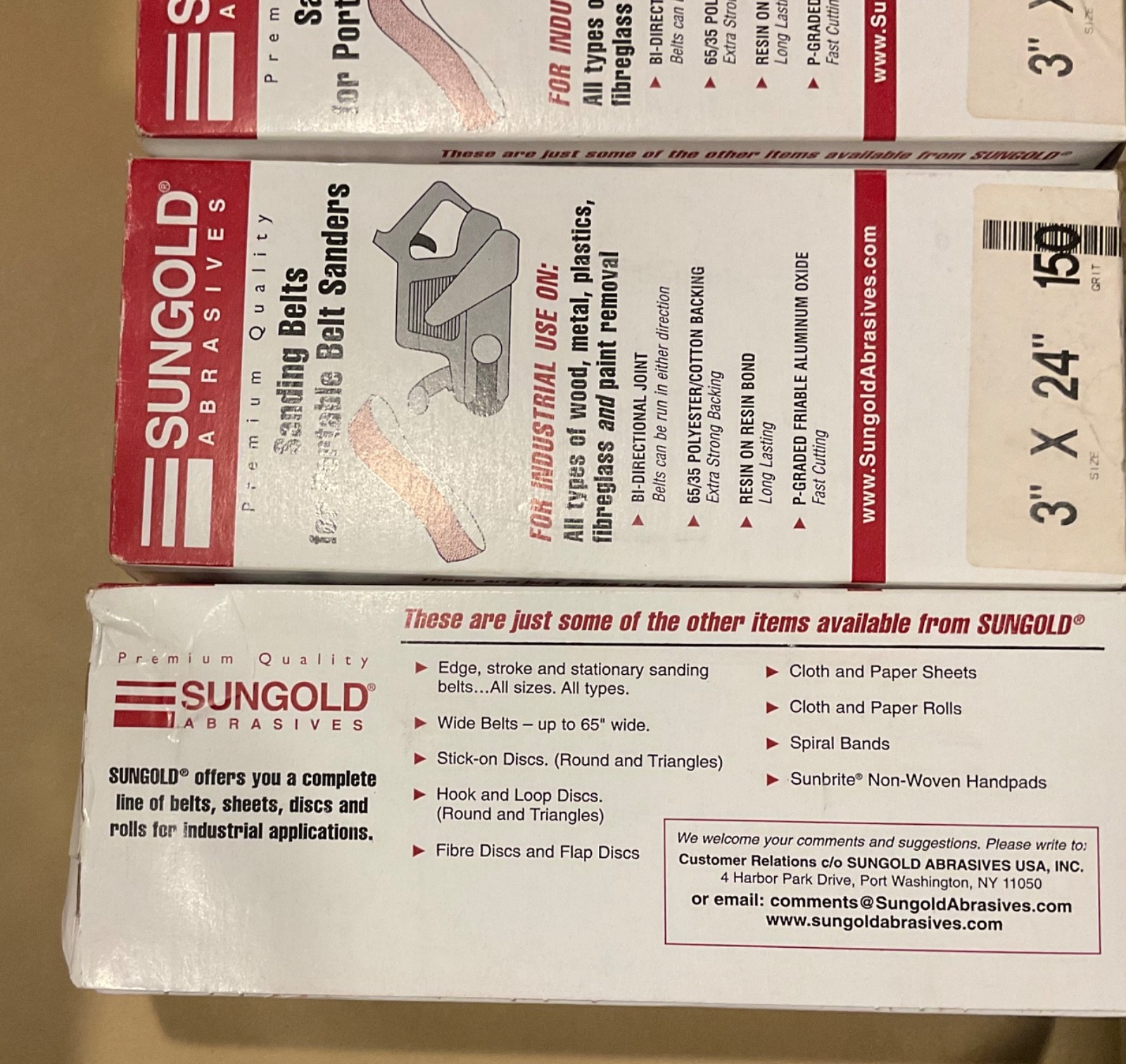 Sungold Abrasives 3″x24″ 150 GRIT Sanding Belts BULK BUY (3) 10 Packs