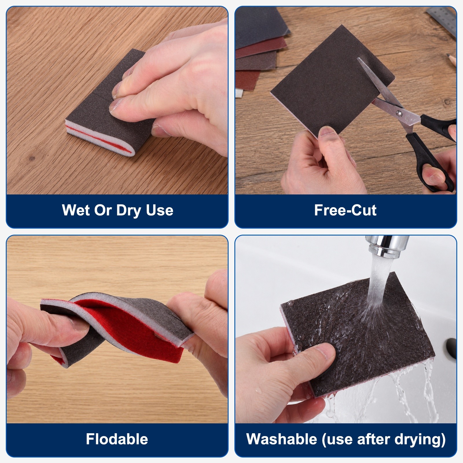 10 Pcs 400 Grit 4 x 2.8 Inch Hook & Loop Foam Sanding Blocks, Black