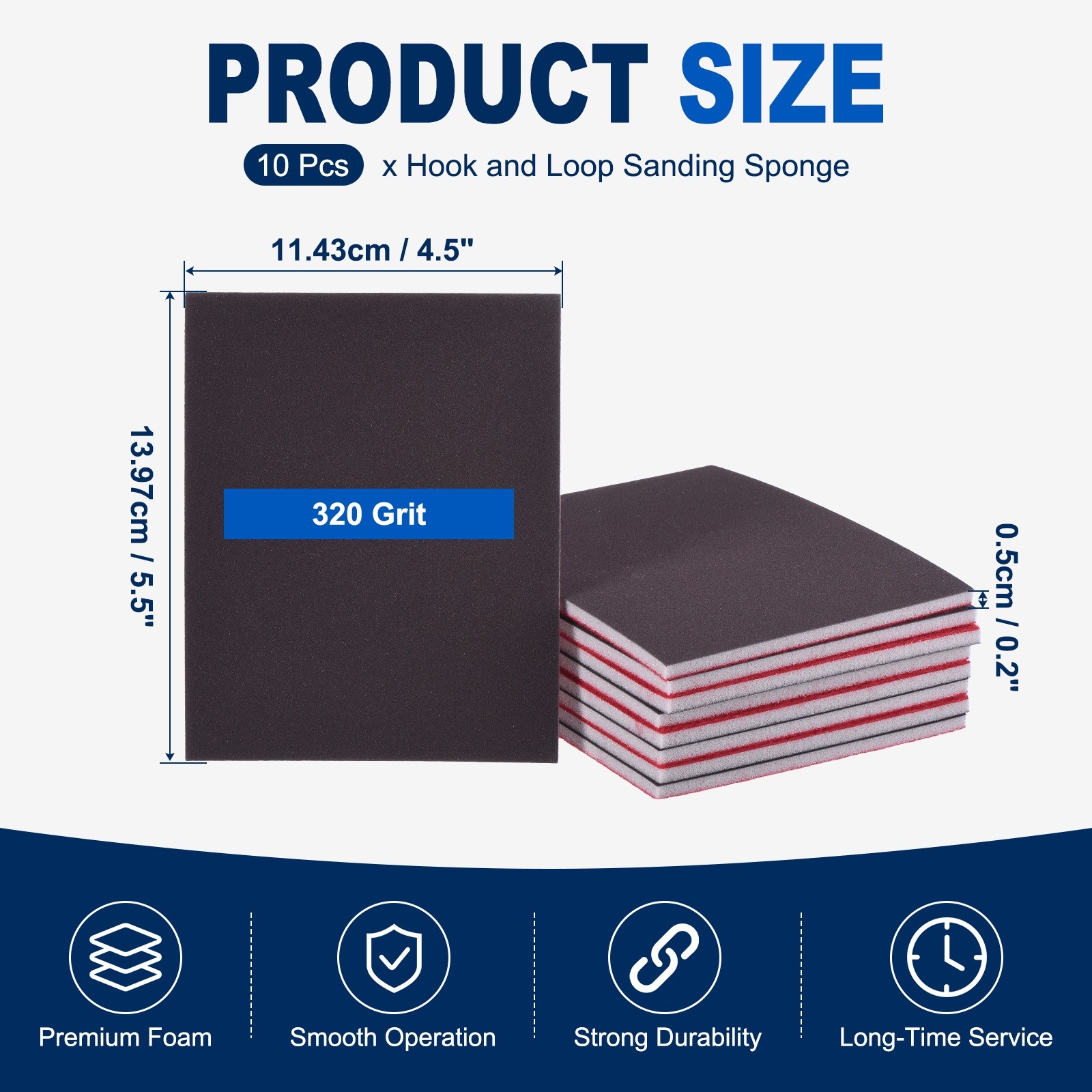 10 Pcs 320 Grit 5.5 x 4.5 Inch Hook & Loop Foam Sanding Blocks, Black