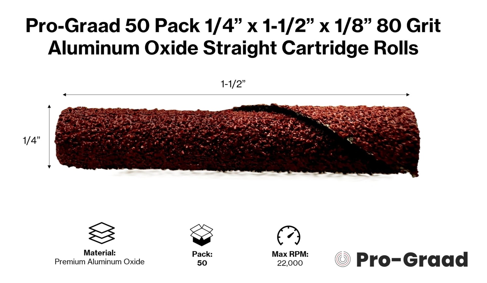 ProGraad 1/4” Diameter x 11/2” Length x 1/8” Pilot Hole 80 Grit Aluminum Oxid…