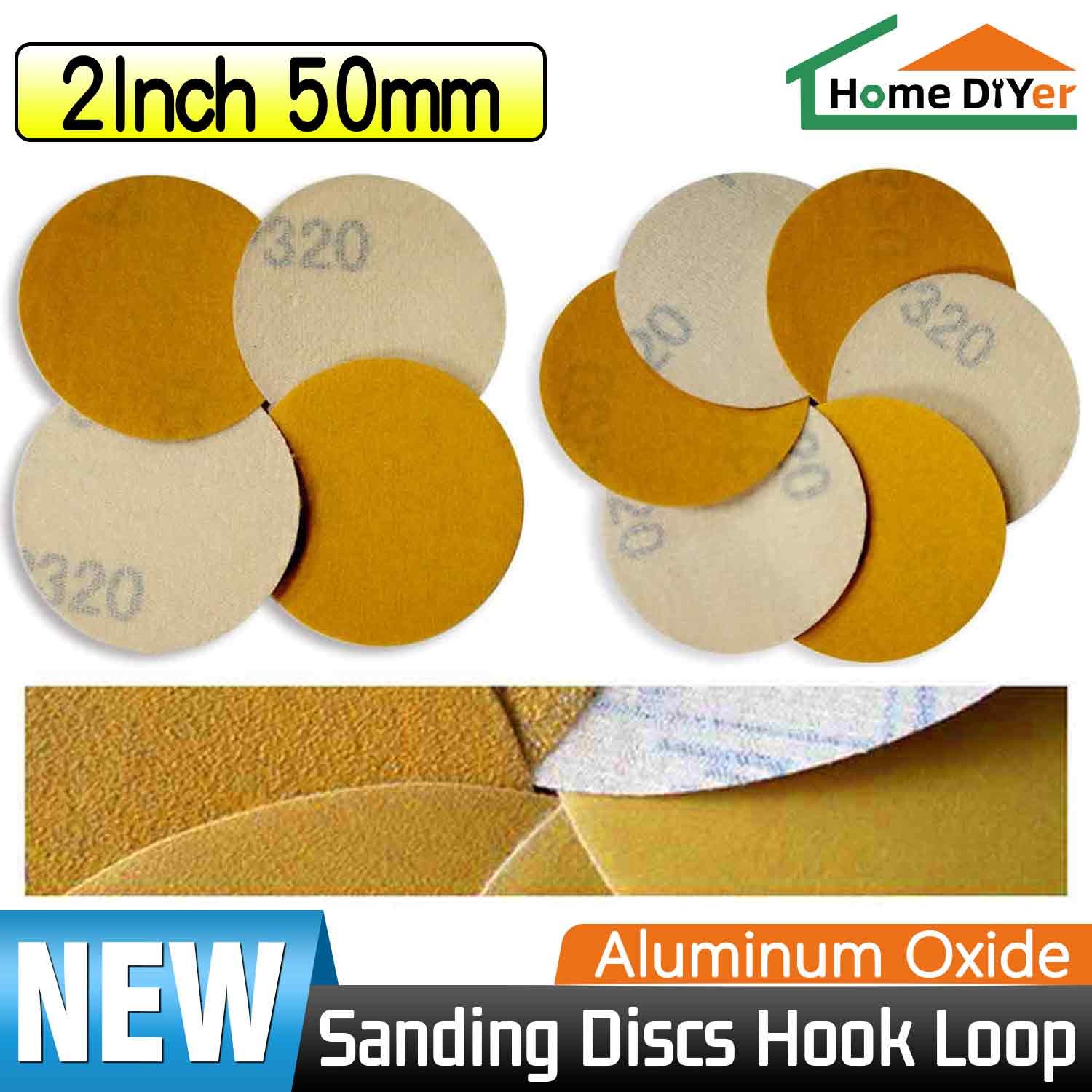 50mm 2″ Gold Sanding Discs Hook Loop Orbital Sander Pads 60 80 100-1000 Grit