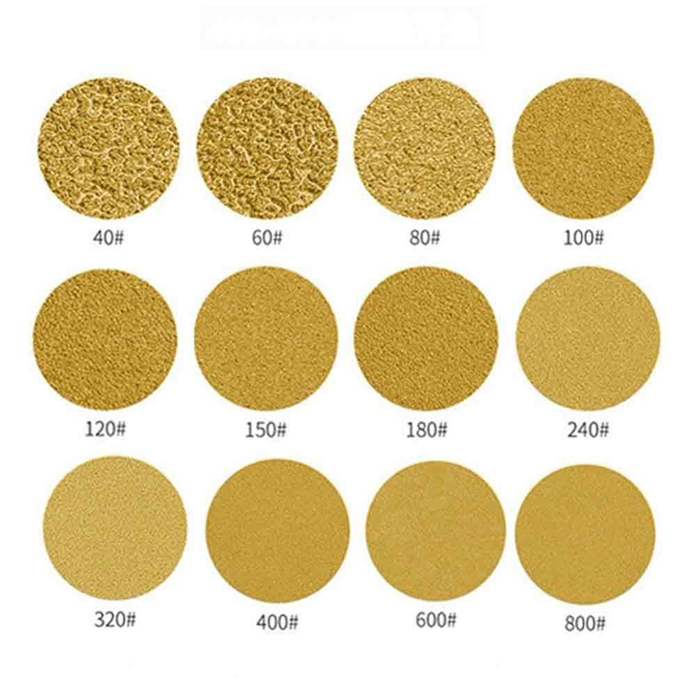 50mm 2″ Gold Sanding Discs Hook Loop Orbital Sander Pads 60 80 100-1000 Grit