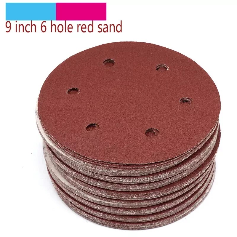 10pcs 9 Inch 6 Hole Grit 40-320 Sanding Paper Discs Self Adhesive Round Disk
