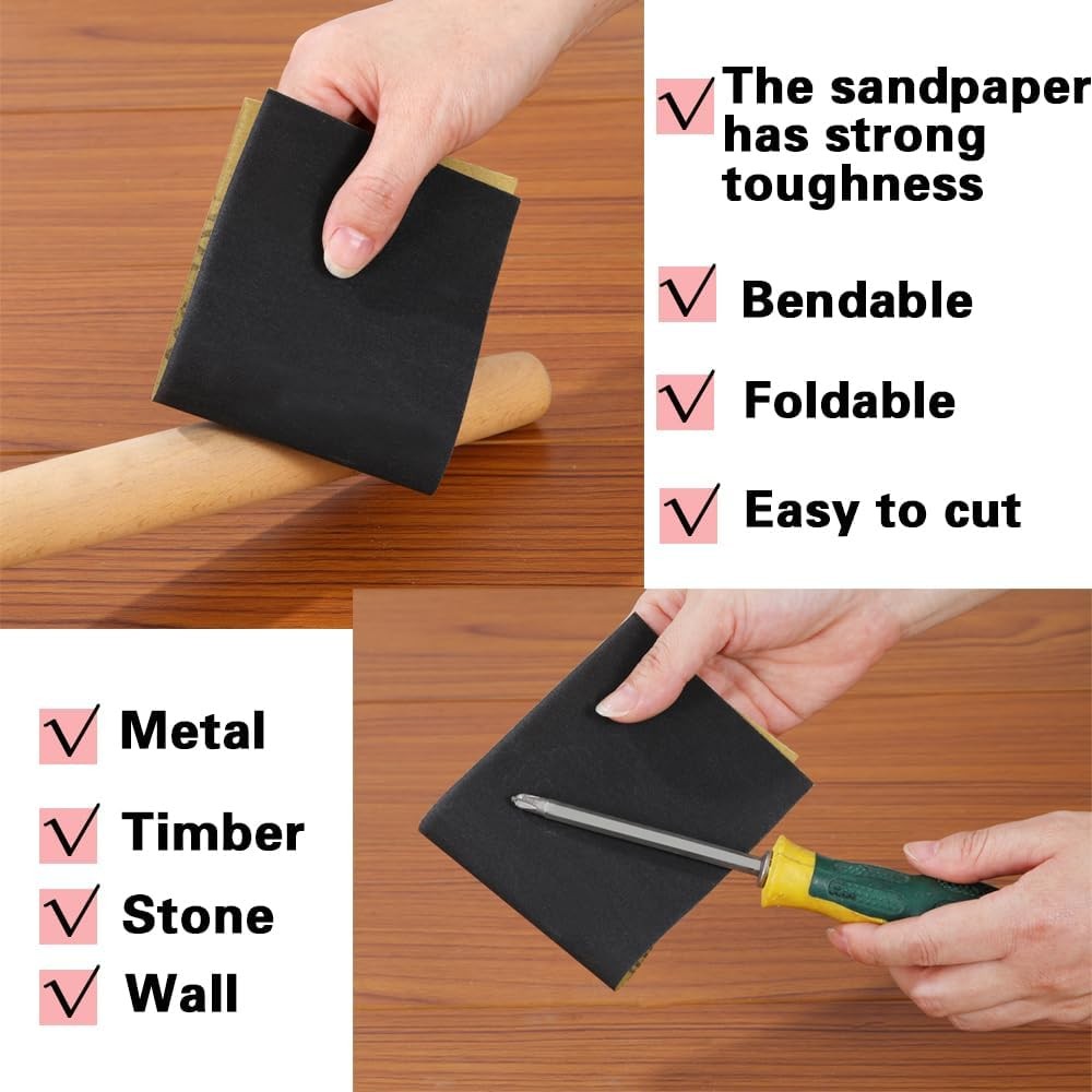 42Pcs Sandpaper Assortment,120/220/400/600/800/1000/2000 Grit, 9 x 3.6 Inch, Wet