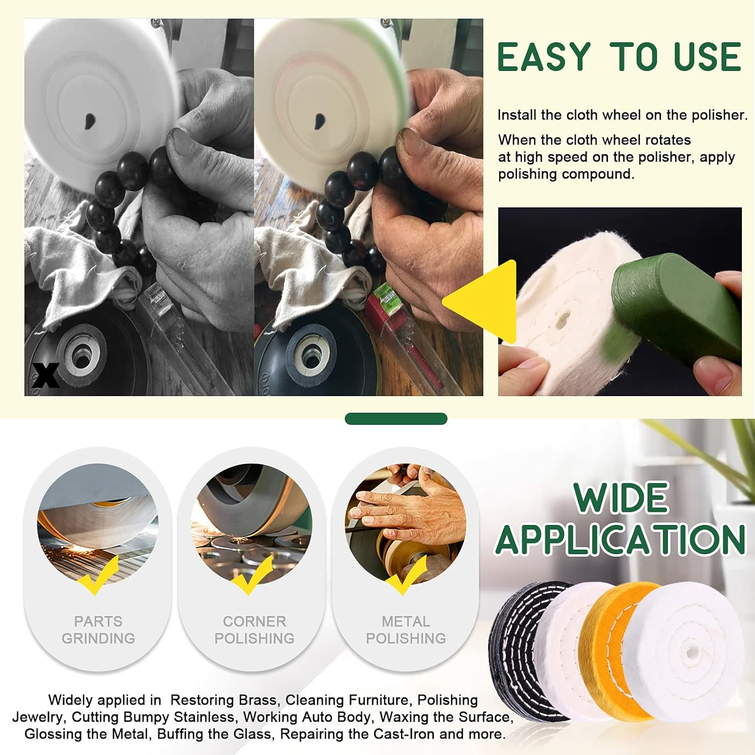 8 Pcs 4 Inch Buffing Polishing Wheel Kit with 1/2″ Arbor Hole