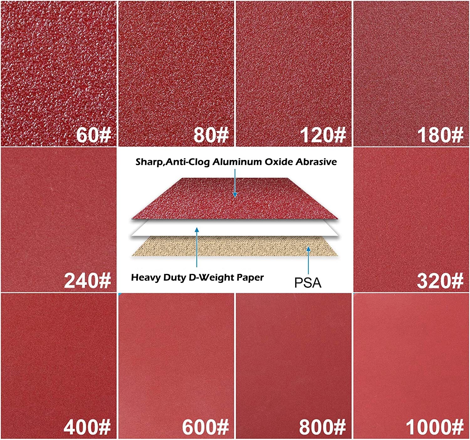 100PCS 6 inch Adhesive Sanding Discs A/O PSA Sticky Back Sandpaper 60-1000 Grit
