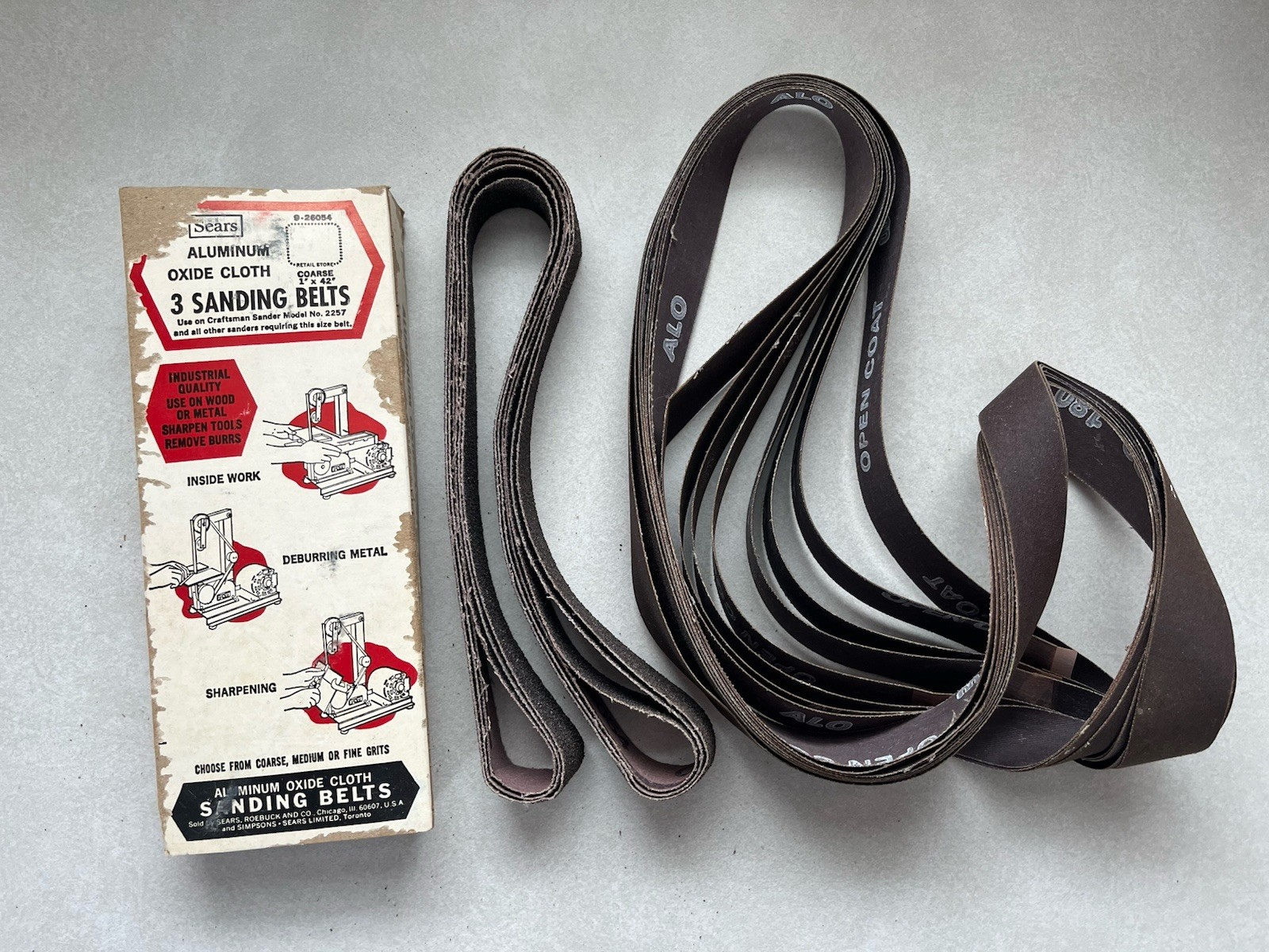 Aluminum oxide sanding belts 1×42 & x-088 lot New Vintage Belts Sears Roebucks