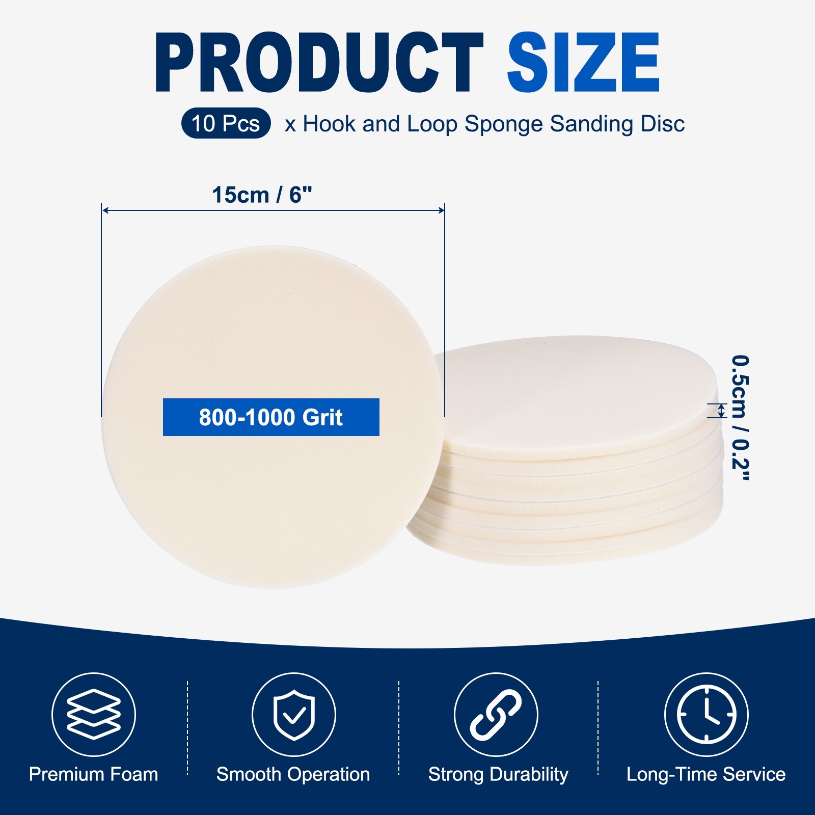 10 Pcs 800-1000 Grit 6 Inch Hook and Loop Sponge Sanding Disc for Sander, White
