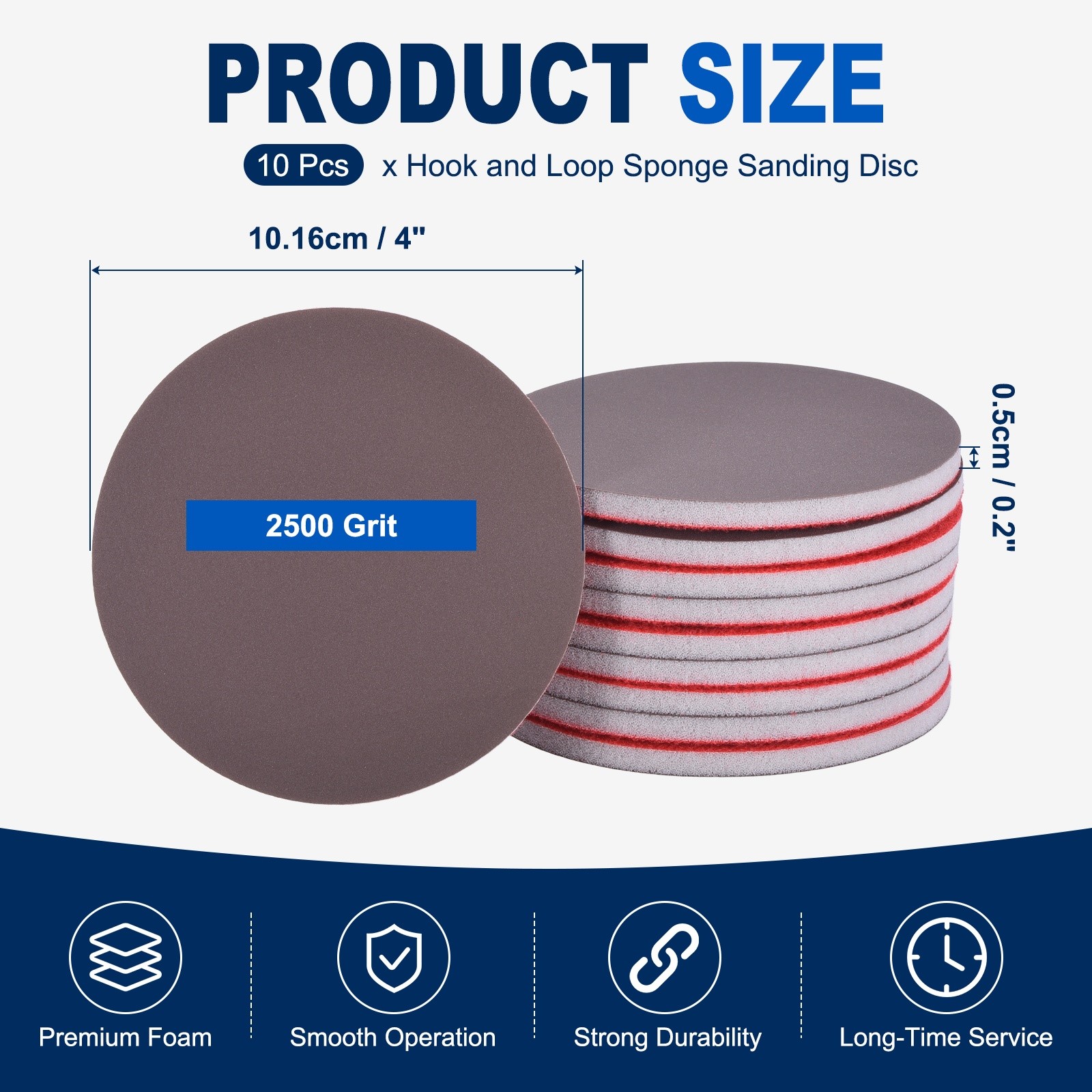 10 Pcs 2500 Grit 4 Inch Hook and Loop Sponge Sanding Disc for Sander, Black