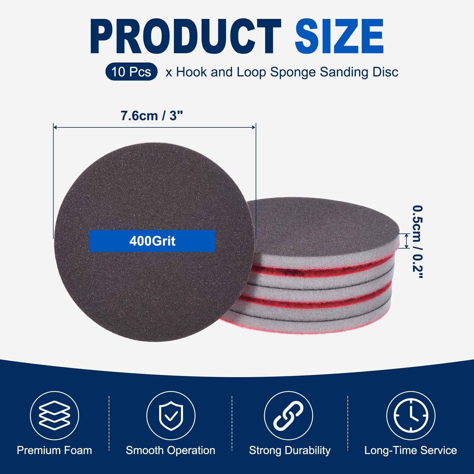 10 Pcs 400 Grit 3 Inch Hook and Loop Sponge Sanding Disc for Sander, Black