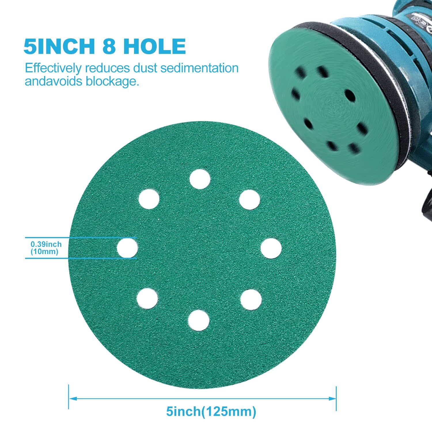 50-PACK 5″ Green Film – PSA Self Adhesive Sanding Discs DA Sanders 400-2000 Grit