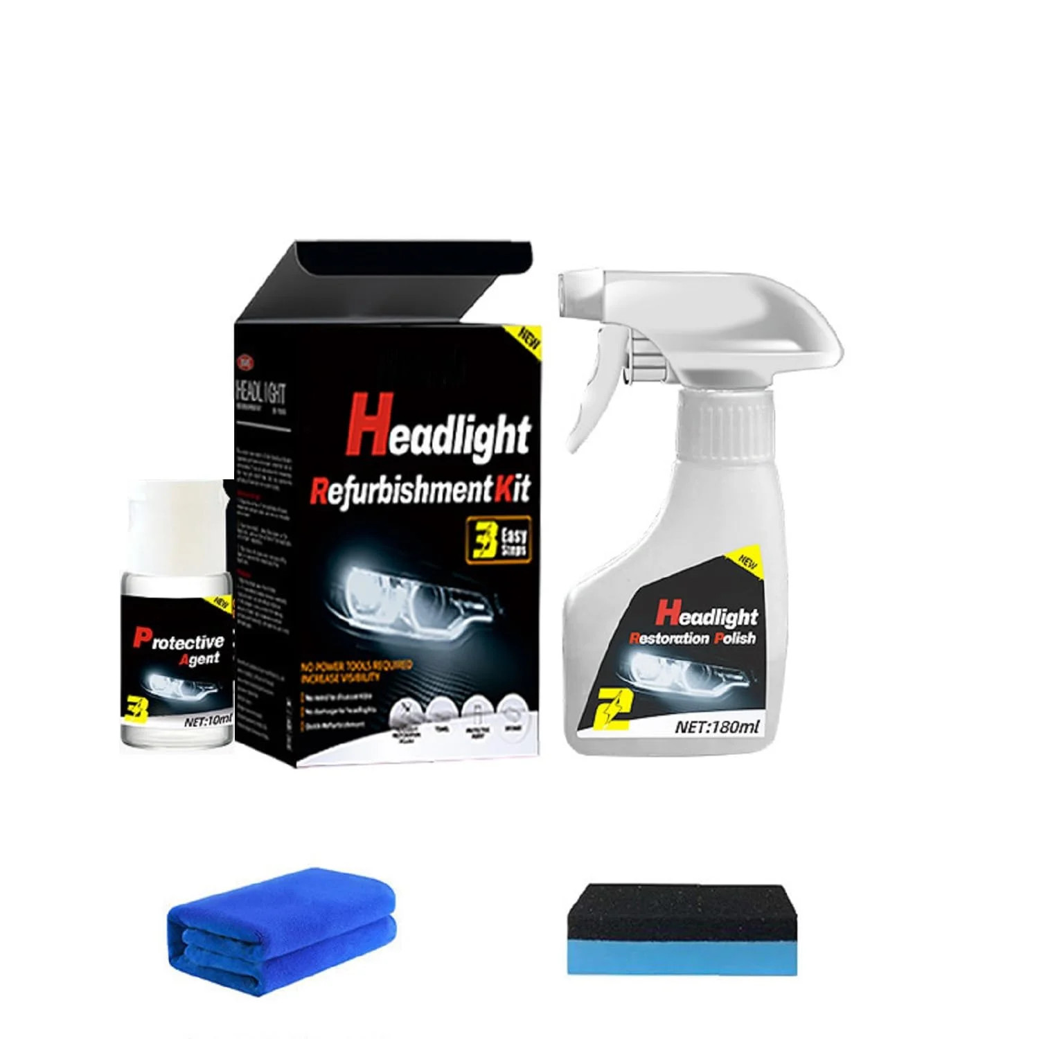 Car Headlight Restoration Kit, Quick & Simple Spray-On Formula for Oxidized