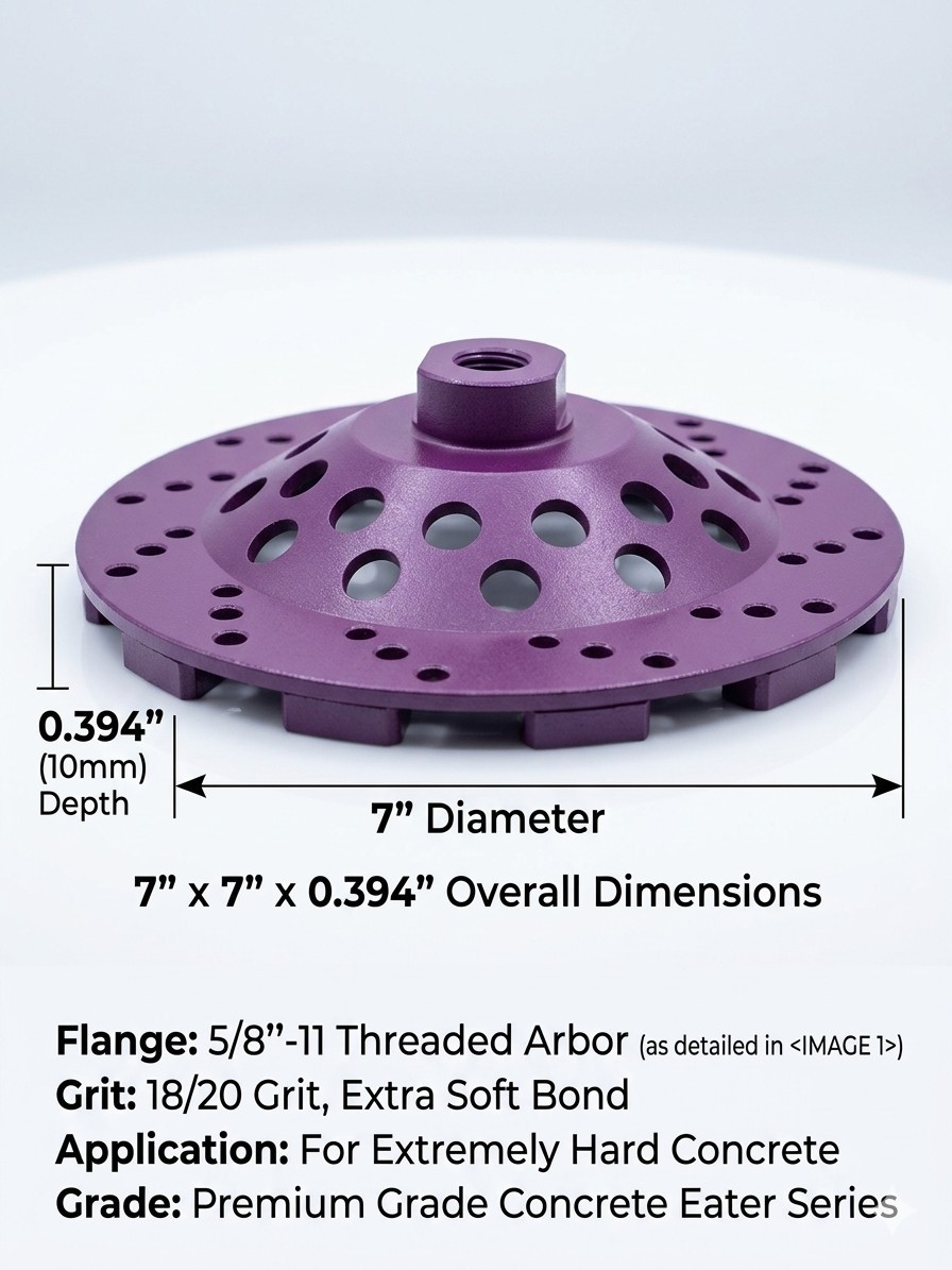 7″ Aggressive Diamond Cup Wheel 18/20 ES Bond Hard Concrete, Epoxy,Thinset, Glue