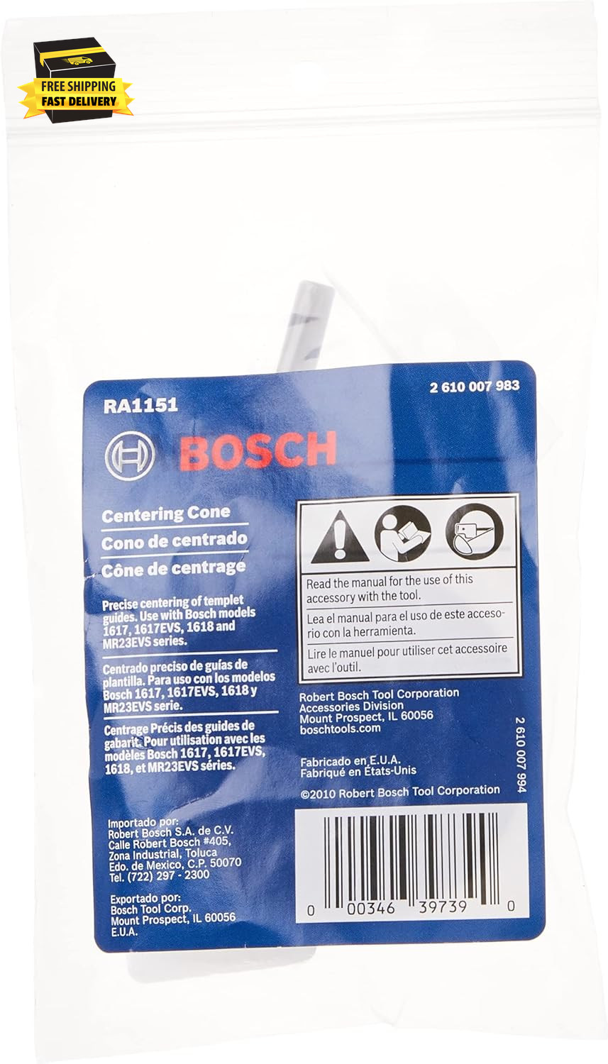 RA1151 Router Subbase Centering Pin and Cone Works with 1/4 In. or 1/2 In. Colle