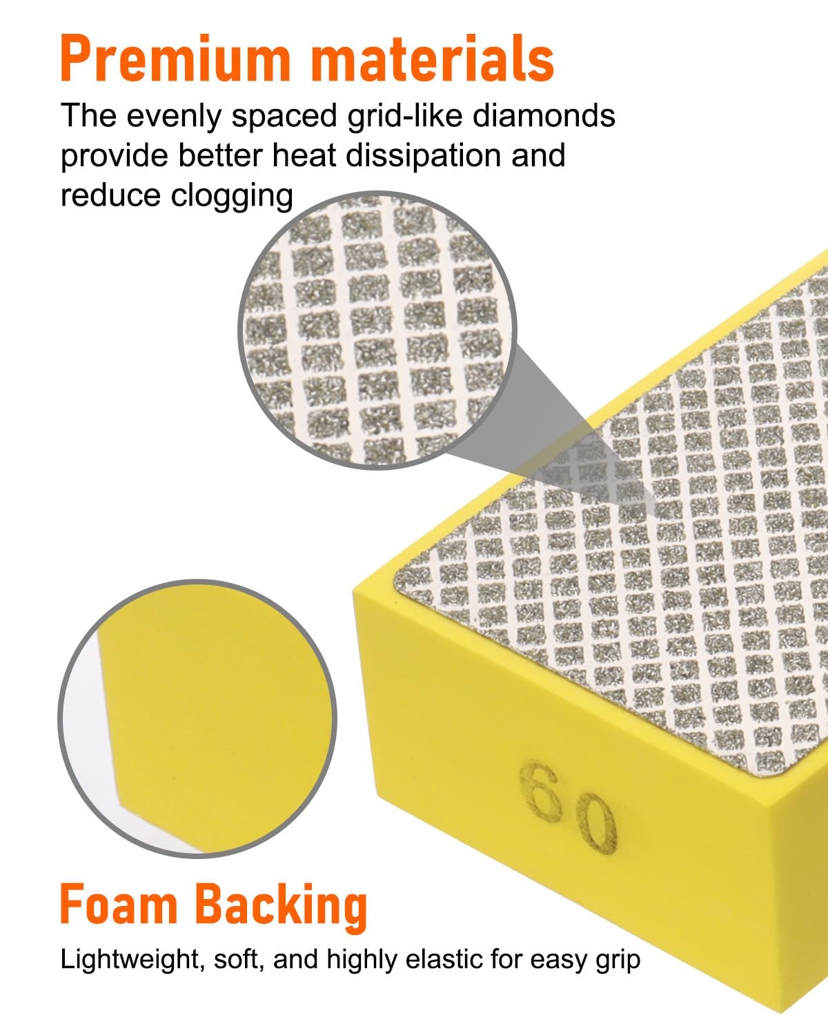6 Pack Diamond Hand Polishing Pads Sanding Blocks for Glass Wood Ceramic Marble