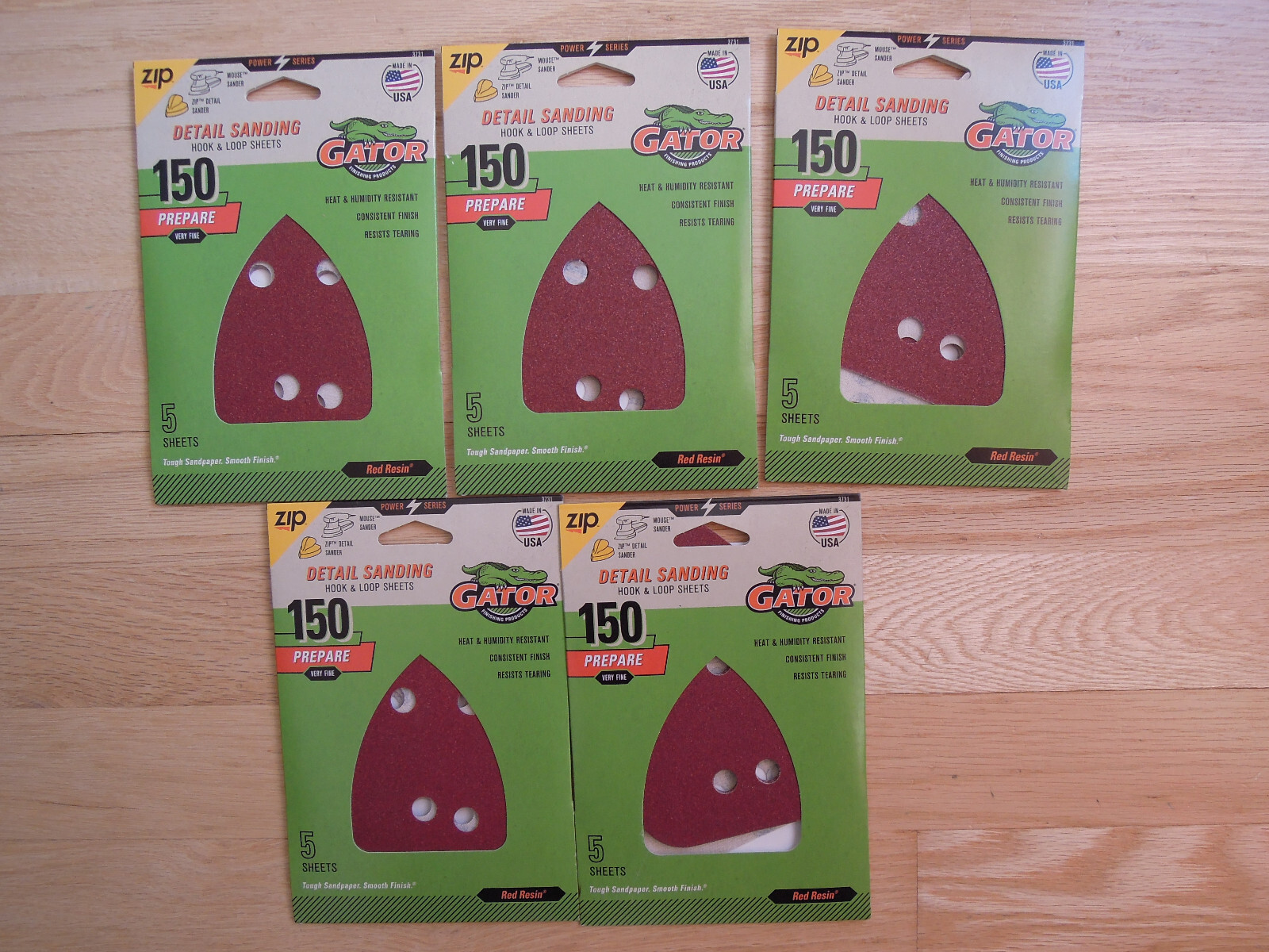 Lot of 5 GATOR Red Resin HOOK LOOP Fine Grit Detail Sanding Sheet (5-Pk) 3731