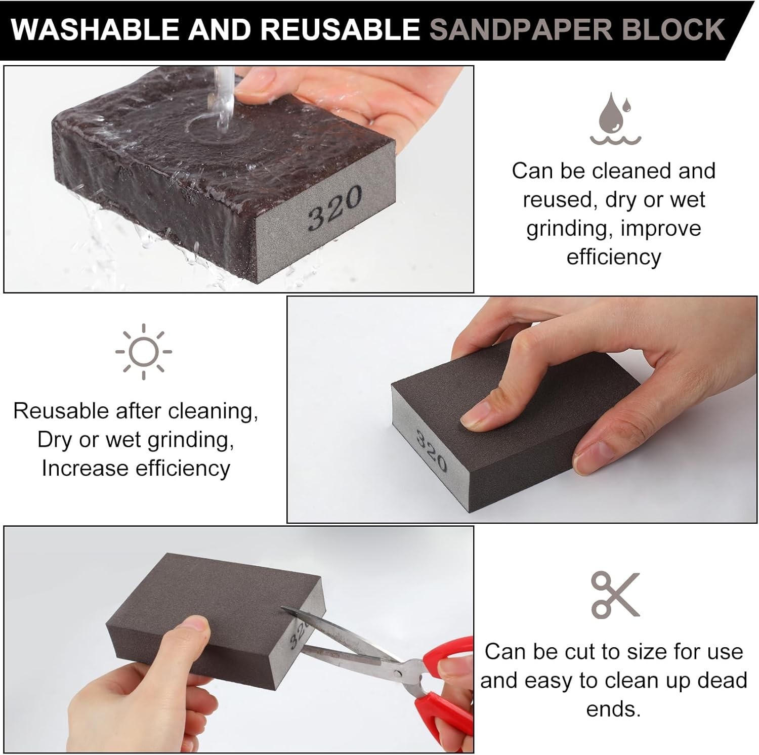 Durable 8-Pack Sanding Sponges, 320 Grit – Perfect for Wood and Metal Finishing
