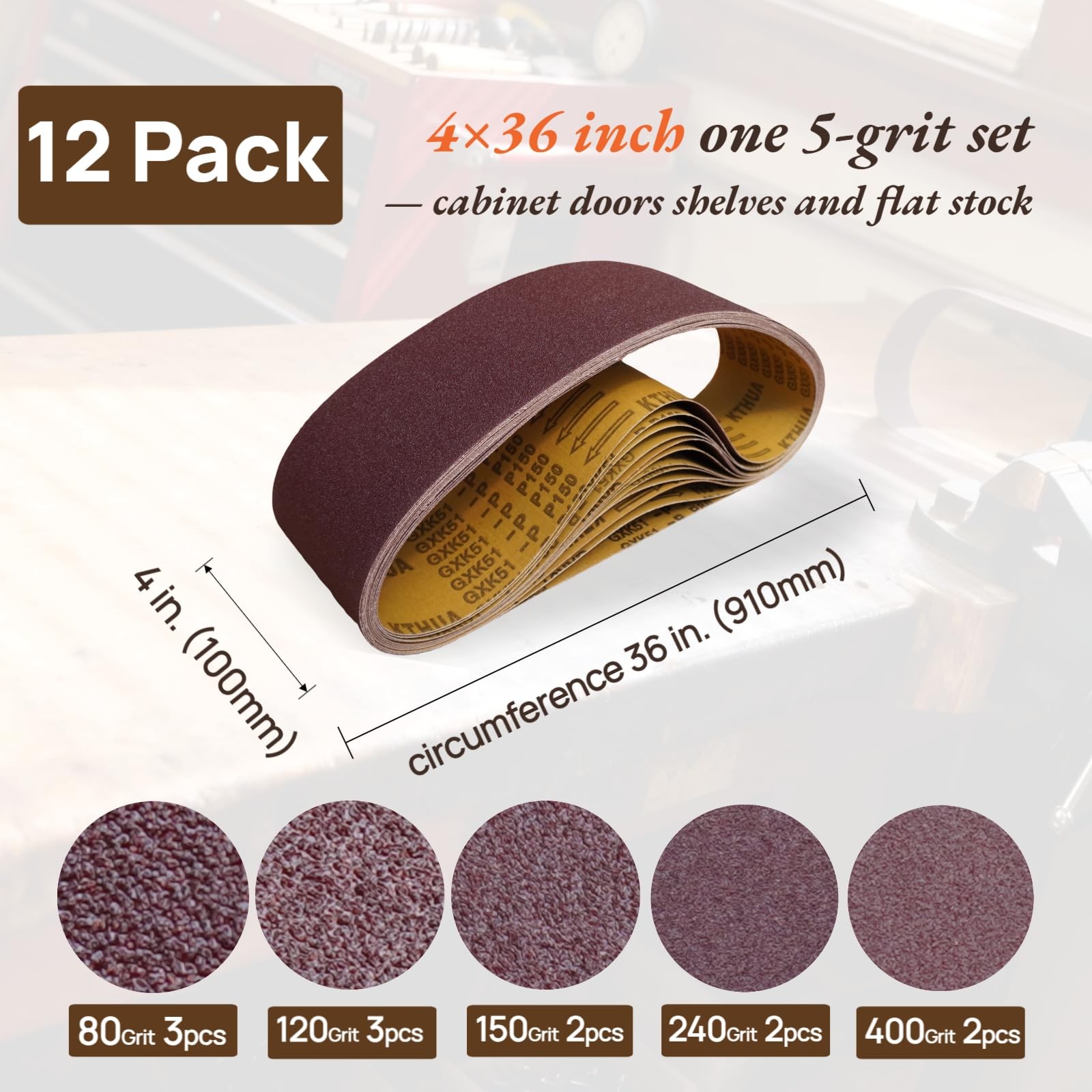 12 PCS 4×36 Inch Sanding Belts 80400 Grit AntiClog Metal Woodworking Sander