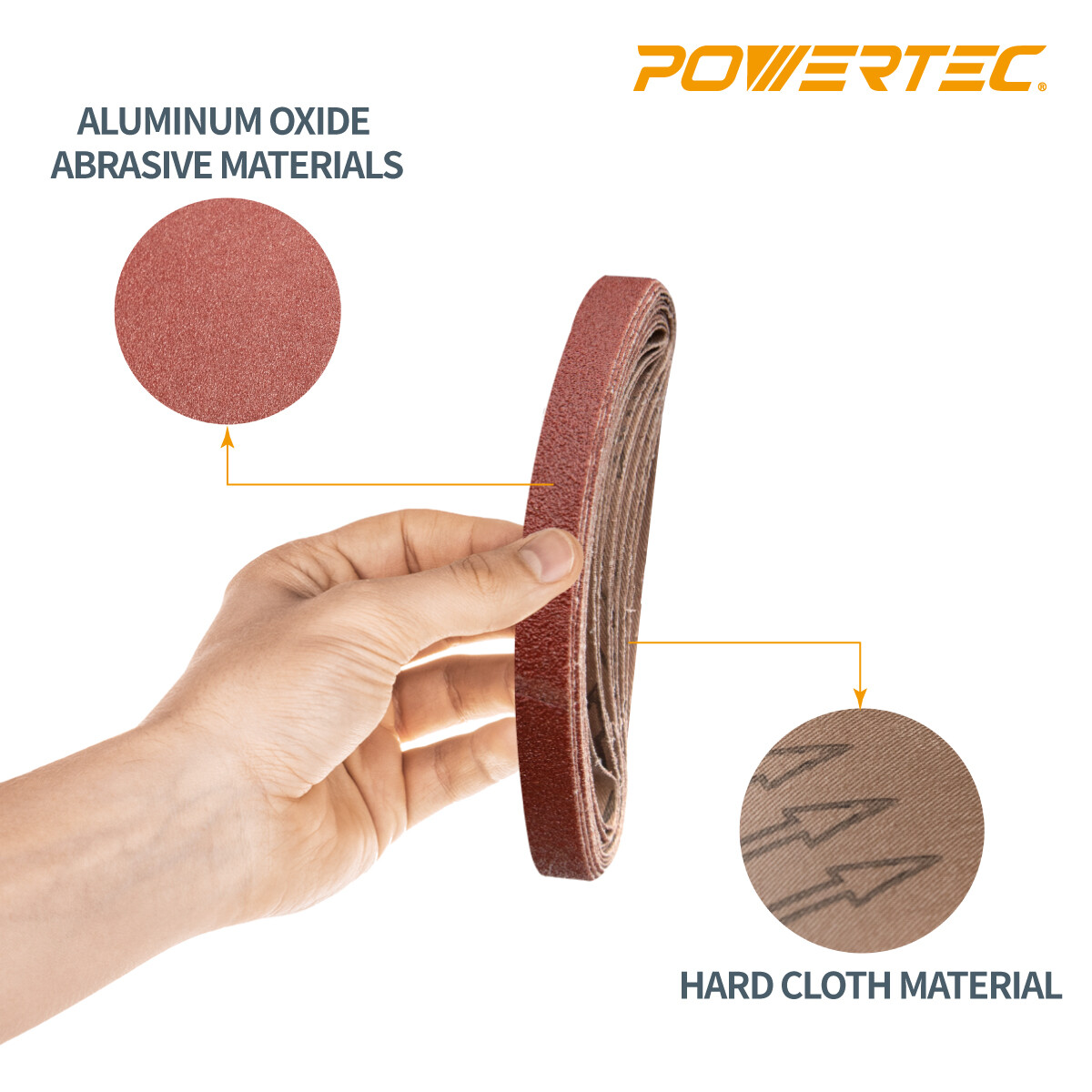 POWERTEC 80 Grit 1/2 x 18″ Sanding Belts Aluminum Oxide Sandpaper, 20PK (401808)