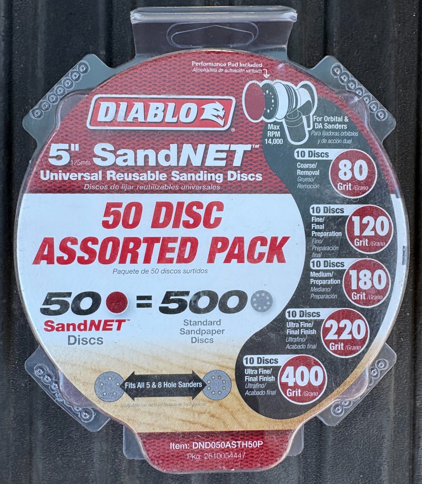 LOT of 10 – Diablo SandNet 5 in Coated Assorted Disc – 50 Pack (DND050ASTH50P)